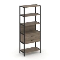Односекционный стеллаж пятиярусный с ящиками Shelf System SN.STM-512 Дуб Табак/Антрацит/Металл Черный 810×400×1980