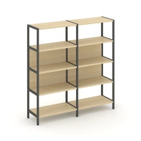Двухсекционный стеллаж четырехъярусный Shelf System SN.STM-421 Тиквуд Светлый/Металл Антрацит 1590×400×1613