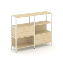 Двухсекционный стеллаж трехъярусный с ящиками Shelf System SN.STM-323 Тиквуд Светлый/Металл Белый 1590×810×1246