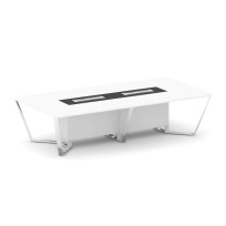 Стол для переговоров прямоугольный Steel Meet MM-PR.B.SP-12 / Тиквуд Светлый – Графит Глянец – Нержавеющая Сталь – Хром / 3200×1600×750