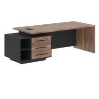 Стол для руководителя с тумбой левый VRCT 2390(L) Американский орех/Черный матовый/Яшма черный 2300×900×750 VELION VENEER