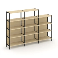 Трехсекционный стеллаж четырех/трехъярусный Shelf System SN.STM-432 Тиквуд Светлый/Металл Черный 2370×810×879