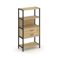 Односекционный стеллаж четырехъярусный с ящиками Shelf System SN.STM-412 Тиквуд Светлый/Металл Черный 810×400×1613