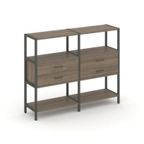 Двухсекционный стеллаж трехъярусный с ящиками Shelf System SN.STM-322 Тиквуд Светлый/Металл Антрацит 1590×400×1246