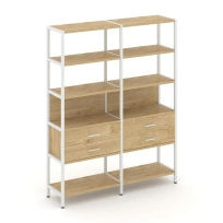 Двухсекционный стеллаж пятиярусный с ящиками Shelf System SN.STM-522 Дуб Табак/Антрацит/Металл Белый 1590×400×1980