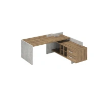 Стол для руководителя правый Wood&Stone / СФ-531202 / 2200×1996×840 / Дуб Чарльстон  / Бетон Чикаго