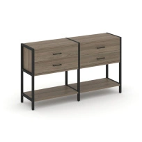 Двухсекционный стеллаж двухярусный с ящиками Shelf System SN.STM-222 Тиквуд Светлый/Металл Черный 1590×400×879