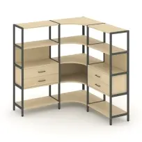 Трехсекционный угловой стеллаж четырехъярусный с ящиками Shelf System SN.STMU-431 Тиквуд Светлый/Металл Антрацит 1590×810×1613