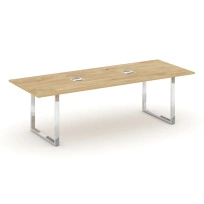 Стол для переговоров с лючком на О-образном металлокаркасе Style Project Direct Lux M-SN-6O.SPRG-258 Тиквуд Светлый/Нержавеющая Сталь/Хром 2580×980×750