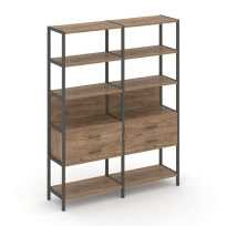 Двухсекционный стеллаж пятиярусный с ящиками Shelf System SN.STM-522 Дуб Табак/Антрацит/Металл Антрацит 1590×400×1980