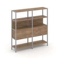 Двухсекционный стеллаж четырехъярусный с ящиками Shelf System SN.STM-422 Тиквуд Светлый/Металл Серый 1590×400×1613
