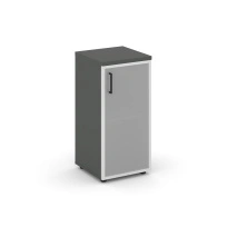Шкаф для документов низкий узкий правый со стеклянной дверью Style Project  SN.STU.E-303(R) / Белый – Тиквуд Светлый – Сатин – Черные ручки / 400×400×833