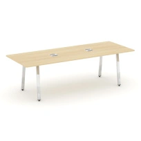 Стол для переговоров с лючком на А-образном металлокаркасе  Style Project Direct Lux M-SN-6A.SPRG-258 Тиквуд Светлый/Нержавеющая Сталь/Хром 2580×980×750