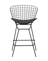 Стул полубарный с низкой спинкой Bertoia черный с черной подушкой