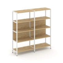 Двухсекционный стеллаж четырехъярусный Shelf System SN.STM-421 Тиквуд Светлый/Металл Белый 1590×400×1613