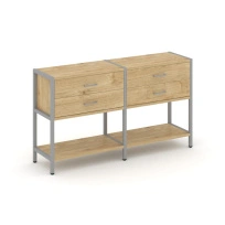 Двухсекционный стеллаж двухярусный с ящиками Shelf System SN.STM-222 Тиквуд Светлый/Металл Серый 1590×400×879