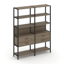 Двухсекционный стеллаж пятиярусный с ящиками Shelf System SN.STM-522 Дуб Табак/Антрацит/Металл Черный 1590×400×1980
