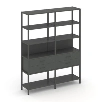 Двухсекционный стеллаж пятиярусный с ящиками Shelf System SN.STM-522 Дуб Табак/Антрацит/Металл Антрацит 1590×400×1980