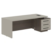 Стол для руководителя с тумбой правый VCT 2290(R) Яшма черный/Черный матовый/Дуб Сильвер 2200×900×750 VELION