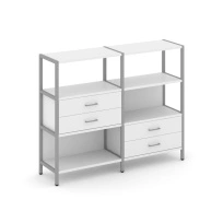 Двухсекционный стеллаж трехъярусный с ящиками Shelf System SN.STM-323 Тиквуд Светлый/Металл Серый 1590×810×1246