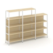 Трехсекционный стеллаж четырех/трехъярусный Shelf System SN.STM-432 Тиквуд Светлый/Металл Белый 2370×810×879