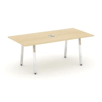 Стол для переговоров с лючком на А-образном металлокаркасе Style Project Direct Lux M-SN-6A.SPRG-198 Тиквуд Светлый/Нержавеющая Сталь/Хром 1980×980×750