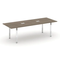 Стол для переговоров с лючком на П-образном металлокаркасе Style Project Direct Lux M-SN-6P.SPRG-258 Тиквуд Светлый/Нержавеющая Сталь/Хром 2580×980×750