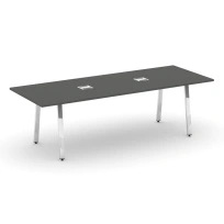 Стол для переговоров с лючком на А-образном металлокаркасе  Style Project Direct Lux M-SN-6A.SPRG-258 Тиквуд Светлый/Нержавеющая Сталь/Хром 2580×980×750