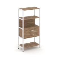 Односекционный стеллаж четырехъярусный с ящиками Shelf System SN.STM-412 Тиквуд Светлый/Металл Белый 810×400×1613