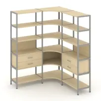 Трехсекционный угловой стеллаж пятиярусный с ящиками Shelf System SN.STMU-531 Тиквуд Светлый/Металл Серый 1590×810×1980