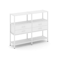 Двухсекционный стеллаж трехъярусный с ящиками Shelf System SN.STM-322 Тиквуд Светлый/Металл Белый 1590×400×1246