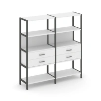 Двухсекционный стеллаж четырехъярусный с ящиками Shelf System SN.STM-422 Тиквуд Светлый/Металл Антрацит 1590×400×1613