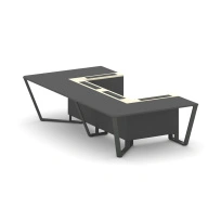Стол для переговоров П-образный Steel Meet KM-PR.B.SP-07P / Тиквуд Светлый – Графит Глянец – Металл Черный / 1600×3200×750