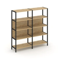 Двухсекционный стеллаж четырехъярусный Shelf System SN.STM-421 Тиквуд Светлый/Металл Черный 1590×400×1613