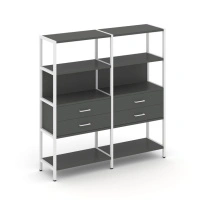 Двухсекционный стеллаж четырехъярусный с ящиками Shelf System SN.STM-422 Тиквуд Светлый/Металл Белый 1590×400×1613