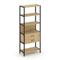 Односекционный стеллаж пятиярусный с ящиками Shelf System SN.STM-512 Дуб Табак/Антрацит/Металл Черный 810×400×1980