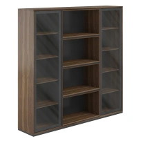 Шкаф для документов со стеклом Quartz / QZ.0304.BW.GF.GL / 2120×450×2060 / Цвет: Американский орех / Рамка: Черная /Стекло: Графит