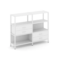 Двухсекционный стеллаж трехъярусный с ящиками Shelf System SN.STM-323 Тиквуд Светлый/Металл Белый 1590×810×1246