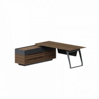 Стол для руководителя на опорной тумбе левый Quartz /  QZ.0101.BW.GF + QZ.0201.4.BW.GF.L / 2200×1800×750 / Цвет: Американский орех / Графит