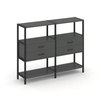 Двухсекционный стеллаж трехъярусный с ящиками Shelf System SN.STM-322 Тиквуд Светлый/Металл Черный 1590×400×1246