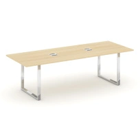 Стол для переговоров с лючком на О-образном металлокаркасе Style Project Direct Lux M-SN-6O.SPRG-258 Тиквуд Светлый/Нержавеющая Сталь/Хром 2580×980×750