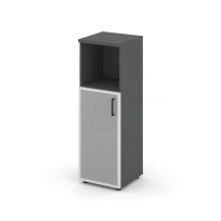 Шкаф для документов средний узкий левый со стеклянной дверью Style Project  SN.STU.E-203(L) / Белый – Тиквуд Светлый – Сатин – Черные ручки / 400×400×1203
