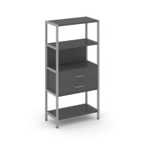 Односекционный стеллаж четырехъярусный с ящиками Shelf System SN.STM-412 Тиквуд Светлый/Металл Серый 810×400×1613