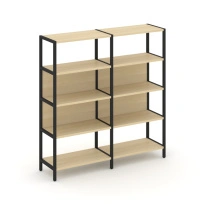 Двухсекционный стеллаж четырехъярусный Shelf System SN.STM-421 Тиквуд Светлый/Металл Черный 1590×400×1613