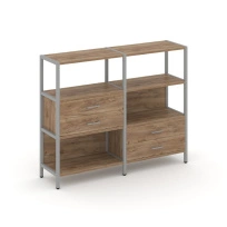 Двухсекционный стеллаж трехъярусный с ящиками Shelf System SN.STM-323 Тиквуд Светлый/Металл Серый 1590×810×1246