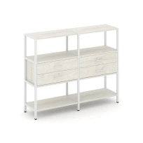 Двухсекционный стеллаж трехъярусный с ящиками Shelf System SN.STM-322 Тиквуд Светлый/Металл Белый 1590×400×1246