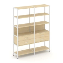 Двухсекционный стеллаж пятиярусный с ящиками Shelf System SN.STM-522 Дуб Табак/Антрацит/Металл Белый 1590×400×1980
