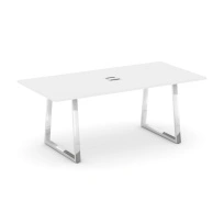 Стол для переговоров с лючком на металлокаркасе в форме трапеции Style Project Direct Lux M-SN-6T1.SPRG-198 Тиквуд Светлый/Нержавеющая Сталь/Хром 1980×980×750