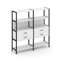 Двухсекционный стеллаж четырехъярусный с ящиками Shelf System SN.STM-422 Тиквуд Светлый/Металл Черный 1590×400×1613