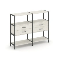 Двухсекционный стеллаж трехъярусный с ящиками Shelf System SN.STM-322 Тиквуд Светлый/Металл Антрацит 1590×400×1246